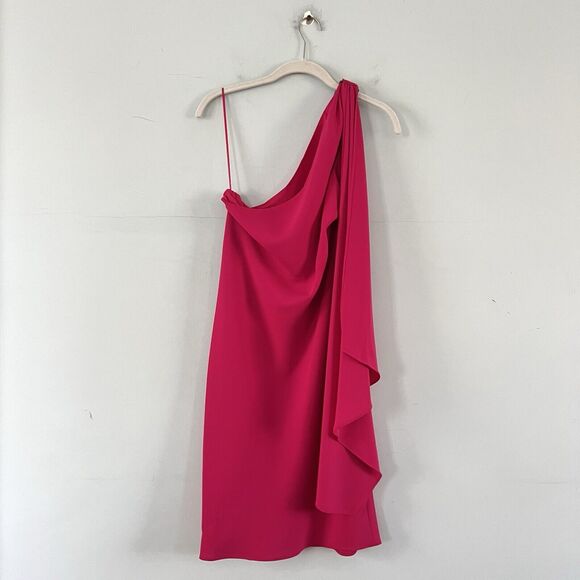 NWT Lauren Ralph Lauren Druzana Georgette Magenta One Shoulder Cocktail Dress - Picture 4 of 8